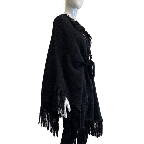 Balmain Pristine Tie Up Poncho Belt and Fringe Black 34 US 2 PRISTINE - Picture 4 of 8
